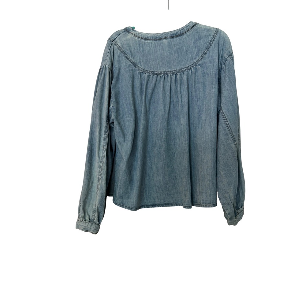 Anthropologie Pilcro XL Long Sleeve Front Tie Denim Batwing Blouse Cotton Boho - Picture 10 of 11